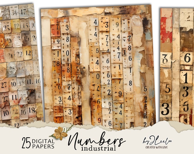 INDUSTRIAL NUMBERS grunge vintage papers | Junk Journal pages old background Distressed grunge card antique digital dirty ephemera | pp682