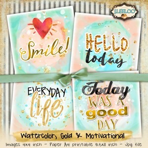 MOTIVATIONAL COASTER 4 x 4 polegadas digital gráfico ouro aquarela coaster cartão de felicitações fazendo scrapbook diário download instantâneo qu479