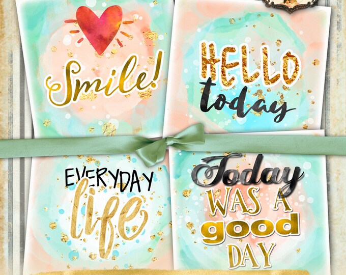 MOTIVATIONAL COASTER 4x4 inch digital graphic gold watercolor coaster greeting card making scrapbook diary instant download qu479