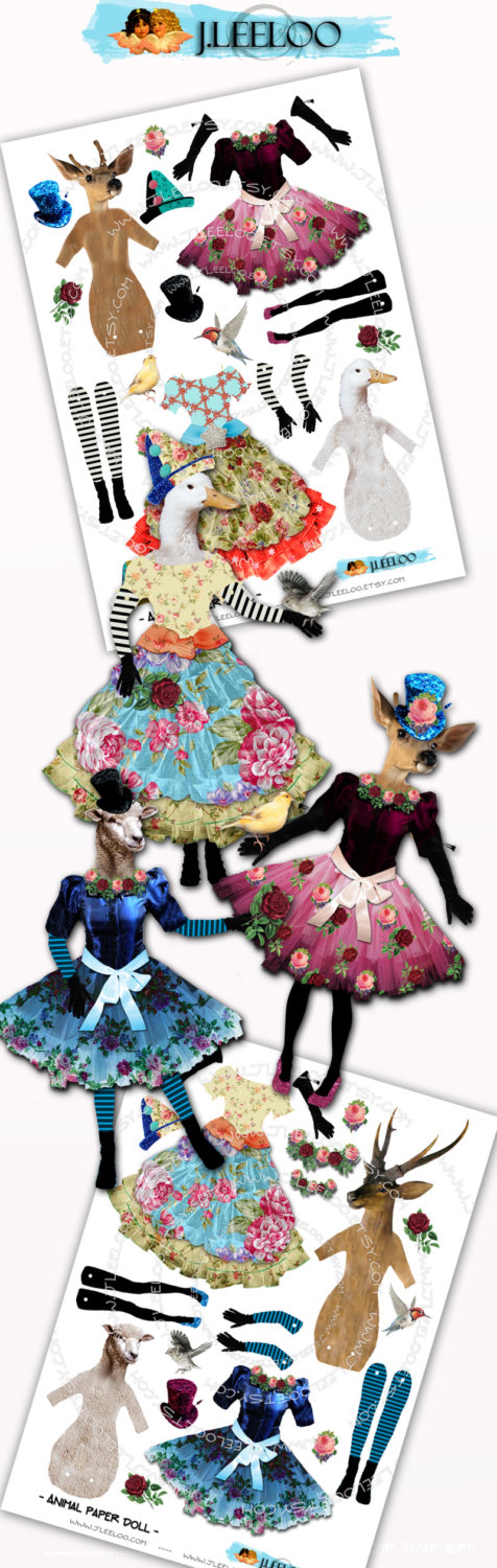 ANIMAL PAPER DOLL Digital Altered Art Digital Collage Sheet Etsy