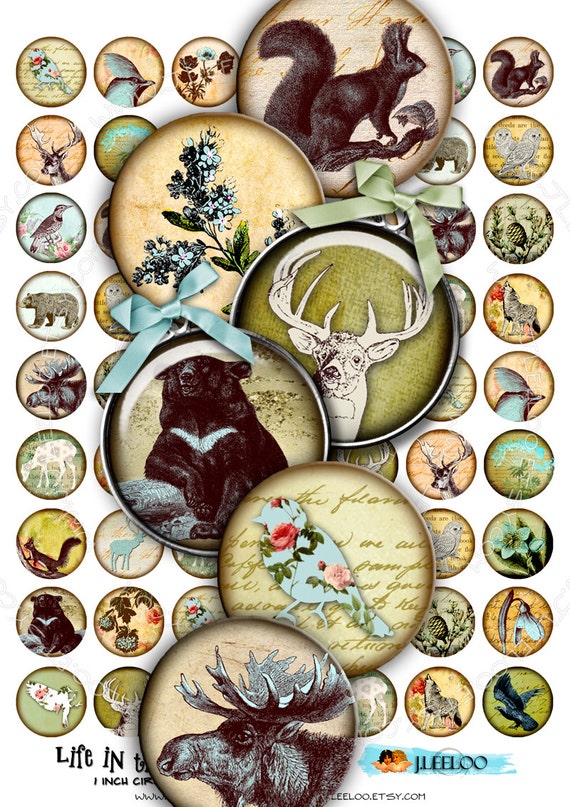 LIFE in the FOREST Digital collage sheet 1 inch circles printable download for pendants bottle caps bezel findings cabochon magnets tn233