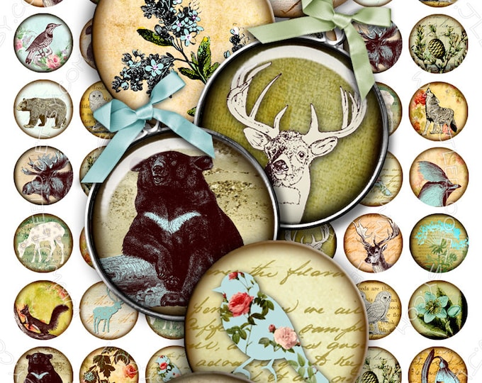 LIFE in the FOREST Digital collage sheet 1 inch circles printable download for pendants bottle caps bezel findings cabochon magnets tn233