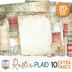 RUSTIC PLAID 10 dodatkowych stron Junk Journal do wydrukowania | Zestaw kolaży świątecznych scrapbook vintage Folk Cozy | Sztuka cyfrowa CU | str. 891