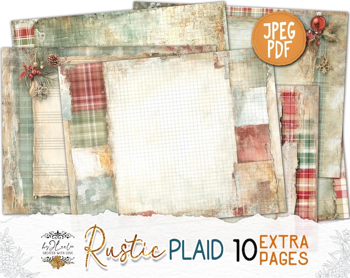 RUSTIC PLAID 10 Extra Pages Junk Journal printable | Holidays season Collage Kit scrapbook vintage Folk Cozy | Digital art CU | pp891