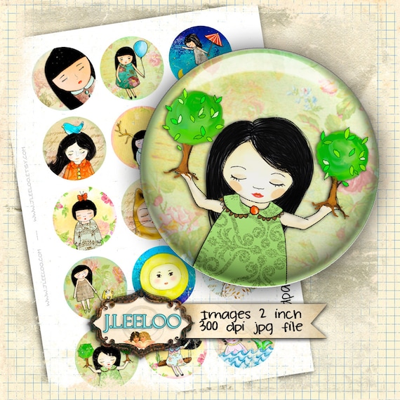 Digital collages HANDPAINTING 2 inch circle clipart romantic for pendant magnet and craft instant download printable paper tn403