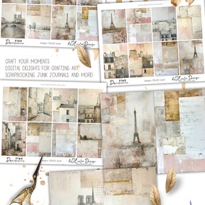 May include: A digital paper pack with 15 Parisian-themed designs featuring images of the Eiffel Tower, Notre Dame Cathedral, and Parisian streets. The papers are 5.5 x 8.5 inches and 2.5 x 3.5 inches. The pack also includes 24 half papers and 24 aceo cards.