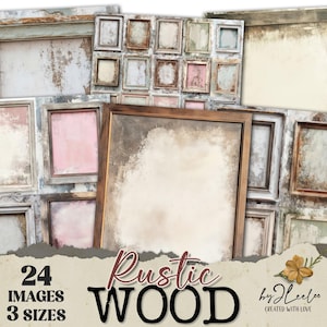 RUSTIEK HOUT 24 lijsten 3 maten neutrale achtergrond | Achtergrond van ongewenste dagboeken | Rustiek papier ingelijst | scrapbooking Commercieel gebruik | pp870