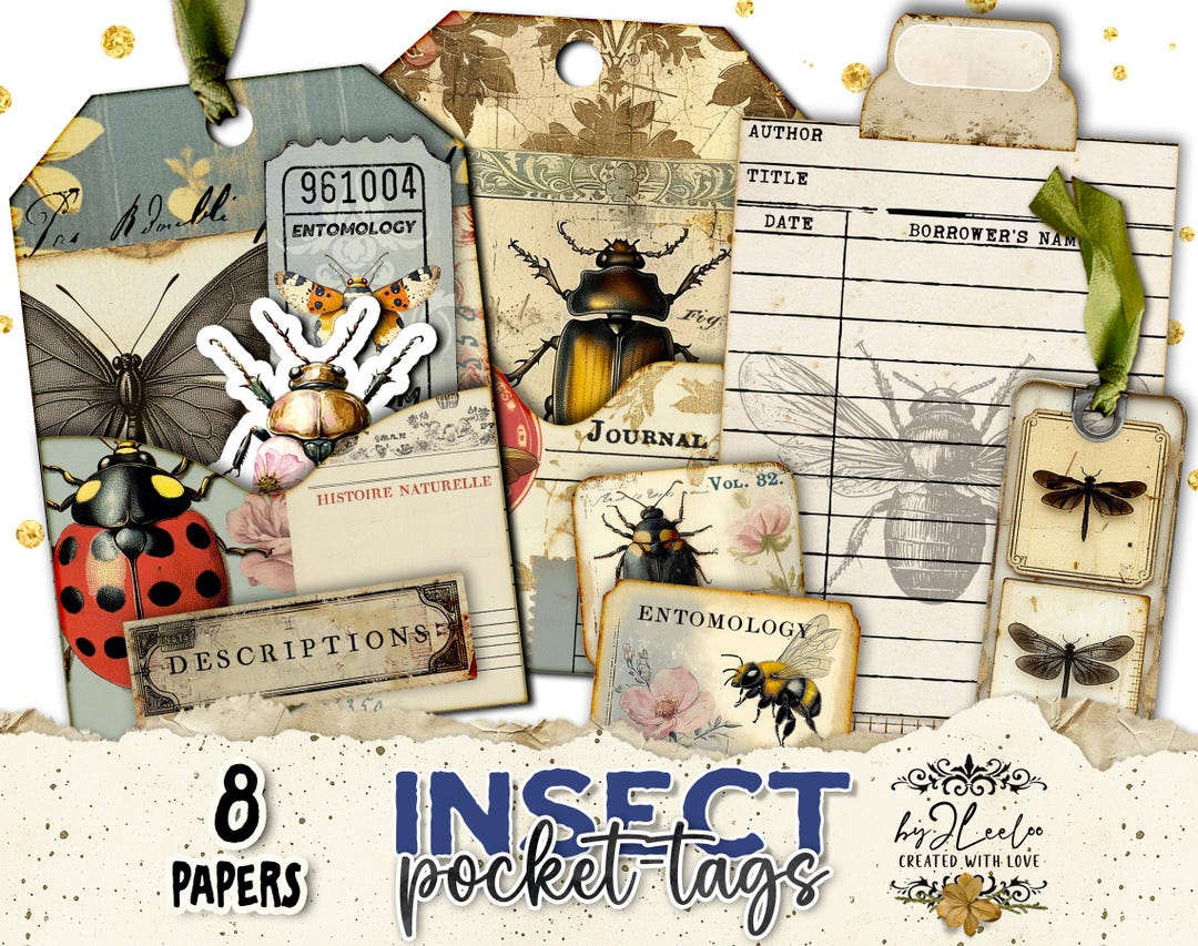 Insect Tag Example INSECT POCKET TAGS Kit With Backgrounds – Vintage Entomology Ephemera ...