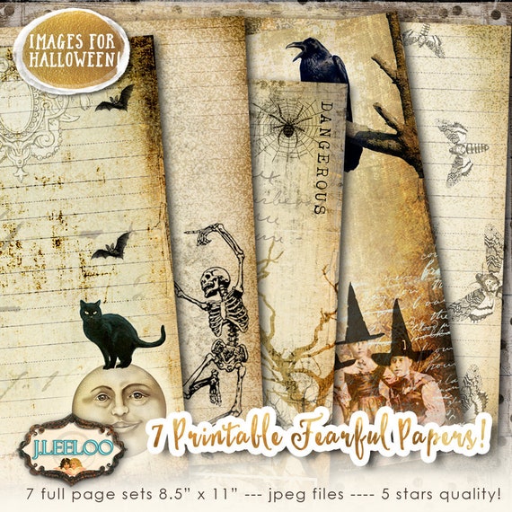 FEARFUL PAPERS large 8.5x11 inch Halloween junk journal kit crafting journal background scrapbook instant download printable diary pp431