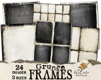 GRUNGE FRAMES 3 maten | Ivoor en zwarte fotoachtergronden | Vintage achtergrond neutrale overlays | Commercieel gebruik digitaal junkjournaal | pp855