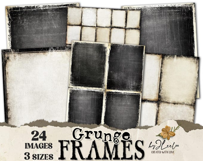 GRUNGE FRAMES 3 Sizes | Ivory and Black photo backdrops | Vintage background Neutral Overlays | Digital Junk Journal  Commercial Use | pp855