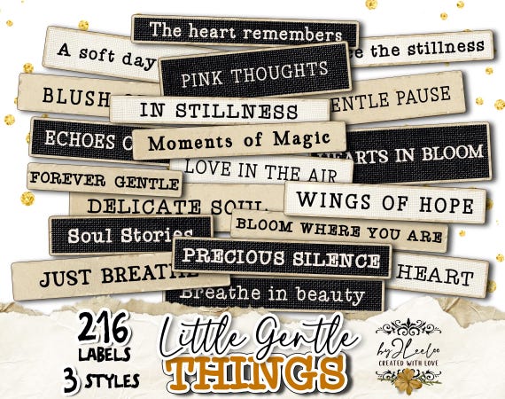 LITTLE GENTLE THINGS text labels | Vintage phrases words ephemera for junk journal scrapbook | Printable instant download for crafts | tl325