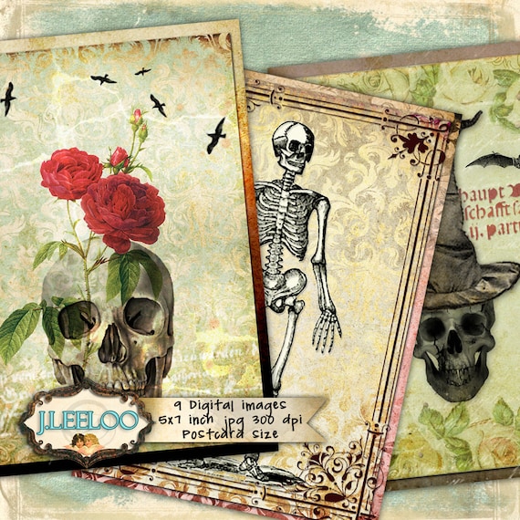 TRICK OR TREAT printable postcards halloween label tags card party invitation Digital collage sheet  instant download vintage pp297