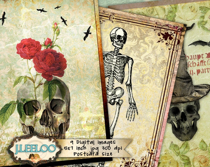 TRICK OR TREAT printable postcards halloween label tags card party invitation Digital collage sheet  instant download vintage pp297