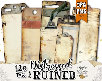 DISTRESSED & RUINED grungy vintage labels | industrial steampunk tag ephemera for junk journals | masculine digital collage supplies | tl319
