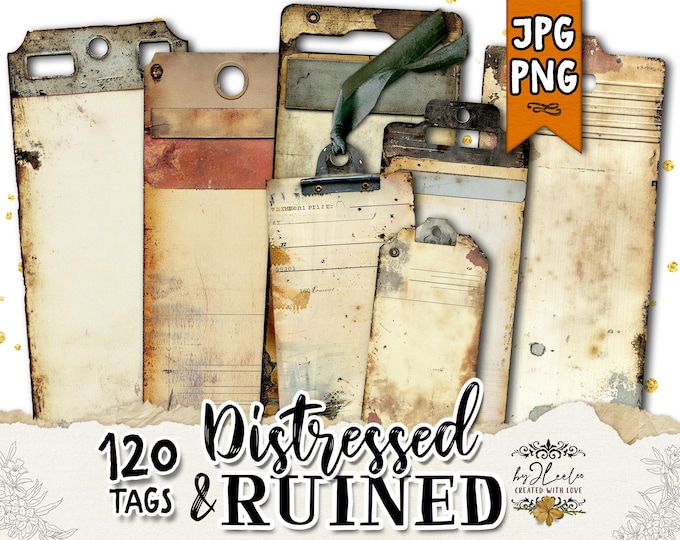 DISTRESSED & RUINED grungy vintage labels | industrial steampunk tag ephemera for junk journals | masculine digital collage supplies | tl319