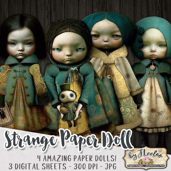 STRANGE PAPER DOLLS Articulated digital altered art Original for journal page scrapbook diary art download printable pp590