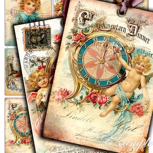 EIN NEUES JAHR druckbare ATC Größe Digital Collage Blatt sofortiger download Weihnachtsfeiertage Hintergrund Vintage Papier Grußkarten ac102