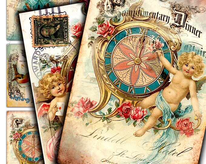 A NEW YEAR printable atc size Digital collage sheet instant download christmas holidays background vintage paper greeting cards ac102