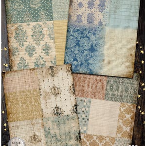 PATCHWORK PAGES – Vintage Patchwork Journal | Damask Ledger Paper Pack | Distressed Junk Journal Backgrounds Printable | ppK52 image 12