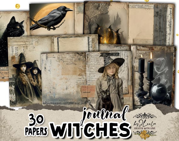 WITCHES JOURNAL Pages – 30 Vintage Double Spreads | Gothic Witchcraft Ephemera for Junk Journals, Dark Scrapbooking & Crafts| CU | pp968