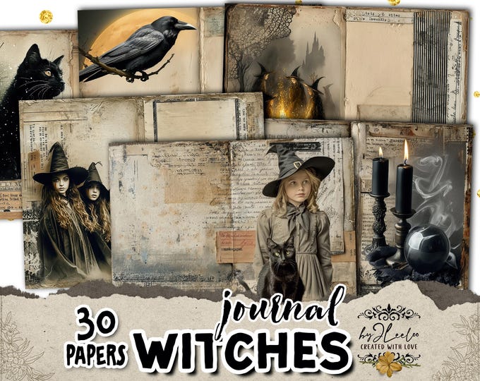 WITCHES JOURNAL Pages – 30 Vintage Double Spreads | Gothic Witchcraft Ephemera for Junk Journals, Dark Scrapbooking & Crafts| CU | pp968
