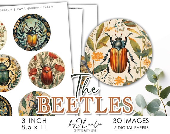 THE BEETLES 3 inch printable pendant | supplies round mirror sticker jewellery craft journal decoration home | digital keychain DiY | tn787