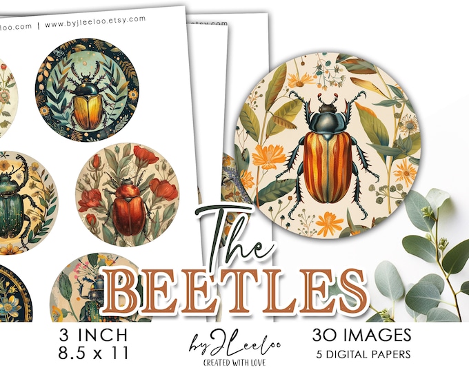 THE BEETLES 3 inch printable pendant | supplies round mirror sticker jewellery craft journal decoration home | digital keychain DiY | tn787