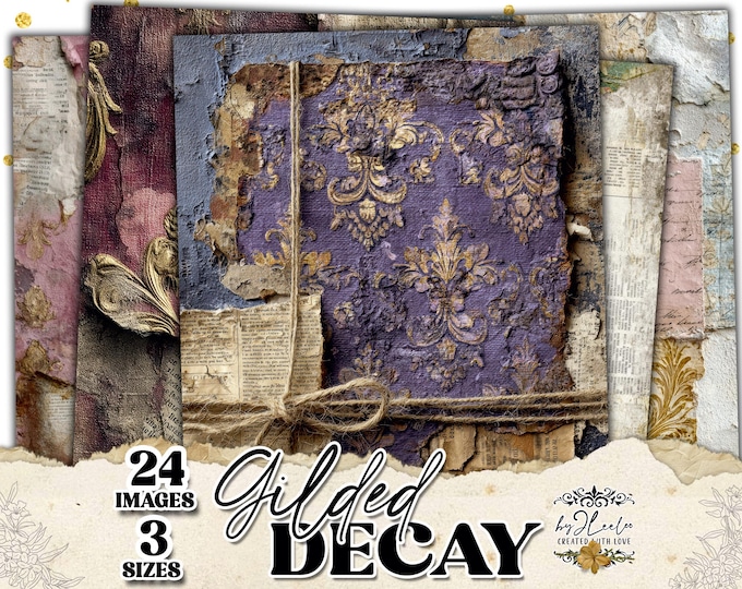 GILDED DECAY Vintage Wallpaper Collage Papers | Grunge Baroque Textures | Shabby Chic Journal Backgrounds Antique Ephemera | pp990