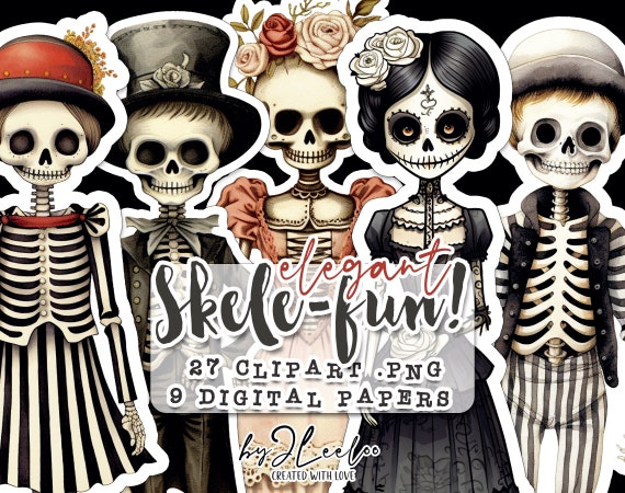 ELEGANT SKELE-FUN clipart Png Halloween | Card Making, Scrapbooking, Journaling Supplies, Printable Stickers, Paper Craft Ephemera | pp637