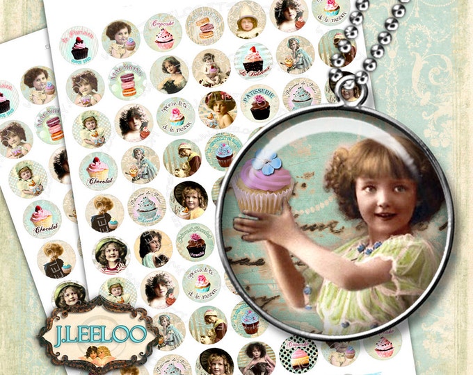 Digital collage BABY n BON BON 1 inch circle cupcake vintage children photo magnet scrap jewellery pendant instant download tn460