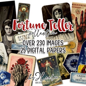FORTUNE TELLER Collection 235 images | Tarot mystic scrapbook junk journal digital ephemera supplies | photo cards halloween Bundle | pp624