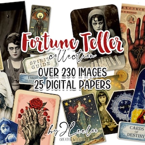 FORTUNE TELLER Sammlung 235 Bilder | Tarot mystisches Scrapbook Junk Journal digitales Ephemera Zubehör | Fotokarten-halloween-Bundle | S.624