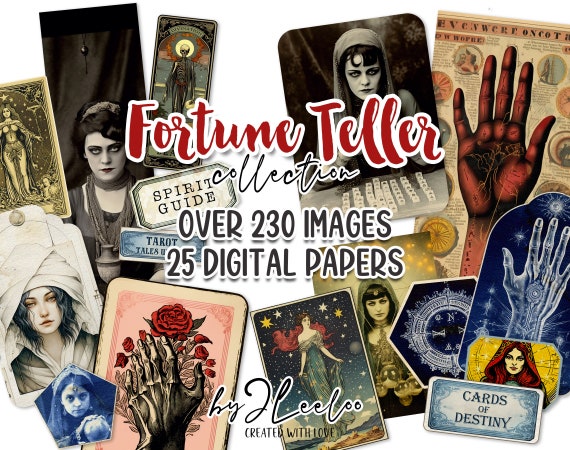 FORTUNE TELLER Collection 235 images | Tarot mystic scrapbook junk journal digital ephemera supplies | photo cards halloween Bundle | pp624