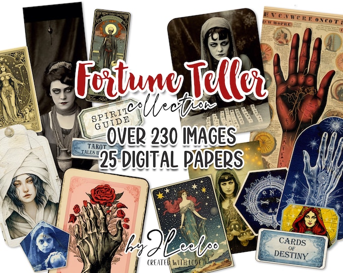 FORTUNE TELLER Collection 235 images | Tarot mystic scrapbook junk journal digital ephemera supplies | photo cards halloween Bundle | pp624