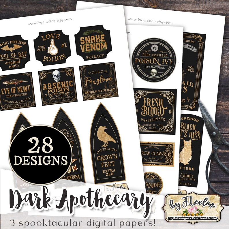 DARK APOTHECARY Printable Potion Poison Tags Label Bottle Jar Labels ...