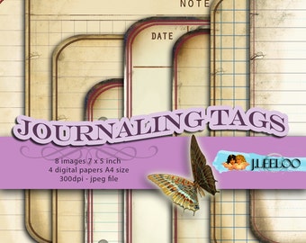 ETIQUETAS DE DIARIO Tarjetas editables vintage para álbum de recortes, diario, arte alterado, descarga instantánea, hoja de collage digital imprimible pp136