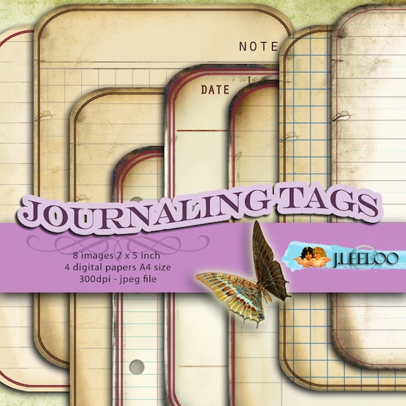 JOURNALING TAGS editable cards vintage for scrapbook journal diary art altered instant download Digital collage sheet printable pp136