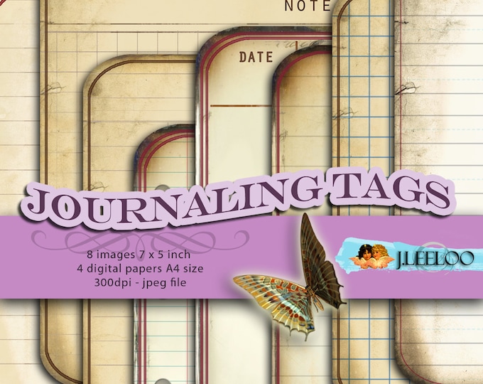 JOURNALING TAGS editable cards vintage for scrapbook journal diary art altered instant download Digital collage sheet printable pp136