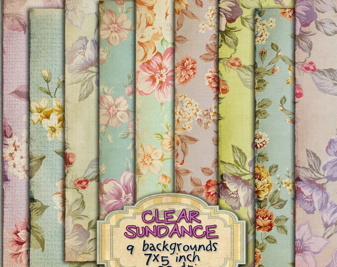 CLEAR SUNDANCE 9 postcards digital background Digital collage sheet flower texture digital scrapbook instant download printable pp200