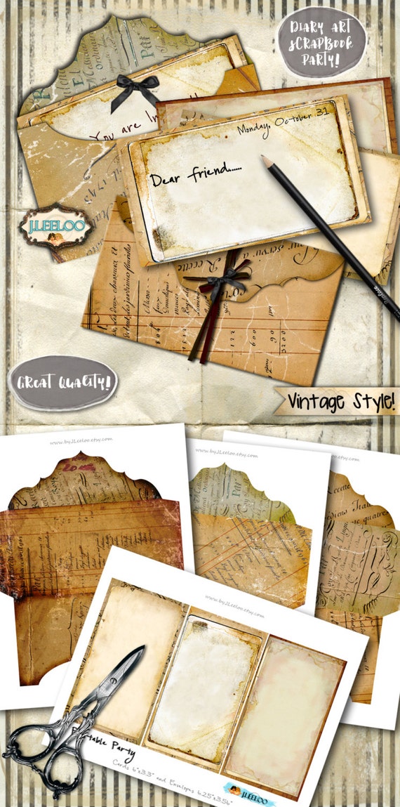 PRINTABLE PARTY invite envelopes cards Digital collage sheet scrapbook Steampunk Halloween hobby diy vintage instant download pp349
