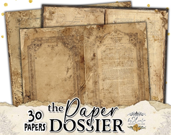 the PAPER DOSSIER vintage double journal pages, aged archival papers for junk journal, collage, scrapbooking & paper crafts CU | ppK18