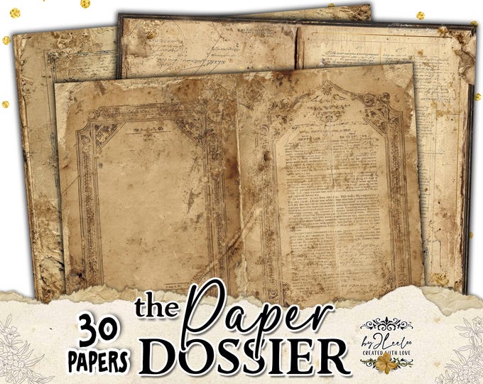 the PAPER DOSSIER vintage double journal pages, aged archival papers for junk journal, collage, scrapbooking & paper crafts CU | ppK18