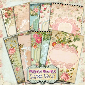 FRENCH FRAMES 10 cartões postais paris francês fundo textura diário scrapbook download instantâneo folhas de colagem digital para impressão pp193