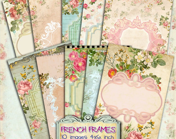 FRENCH FRAMES 10 postcards french paris background texture journal scrapbook instant download printable digital collage sheets pp193