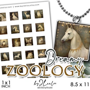 DREAMY ZOOLOGY Afdrukbaar op 1 inch | Fantastic creatures levert vierkante hanger, schalen met rand, glazen cabochonbevestigingen, camee-instellingen | qu568