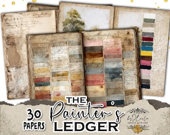 THE PAINTER’S LEDGER Vintage Art Journal Pages with Handwritten Notes & Pigment Swatches | Antique Color Study Ephemera Scrapbooking | pp991
