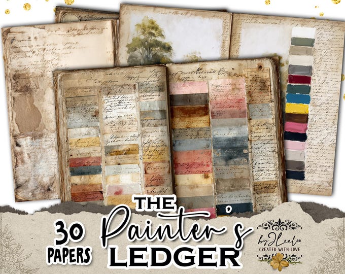 THE PAINTER’S LEDGER Vintage Art Journal Pages with Handwritten Notes & Pigment Swatches | Antique Color Study Ephemera Scrapbooking | pp991