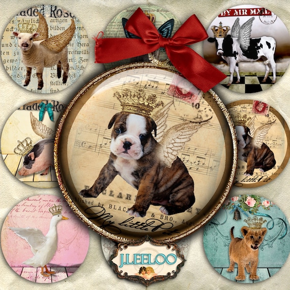 Digital collage sheet CIRCLES ROYAL PET 1.5 and 1 inch circle animal crown royal for pendant craft instant download printable tn128