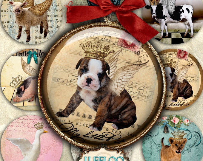 Digital collage sheet CIRCLES ROYAL PET 1.5 and 1 inch circle animal crown royal for pendant craft instant download printable tn128